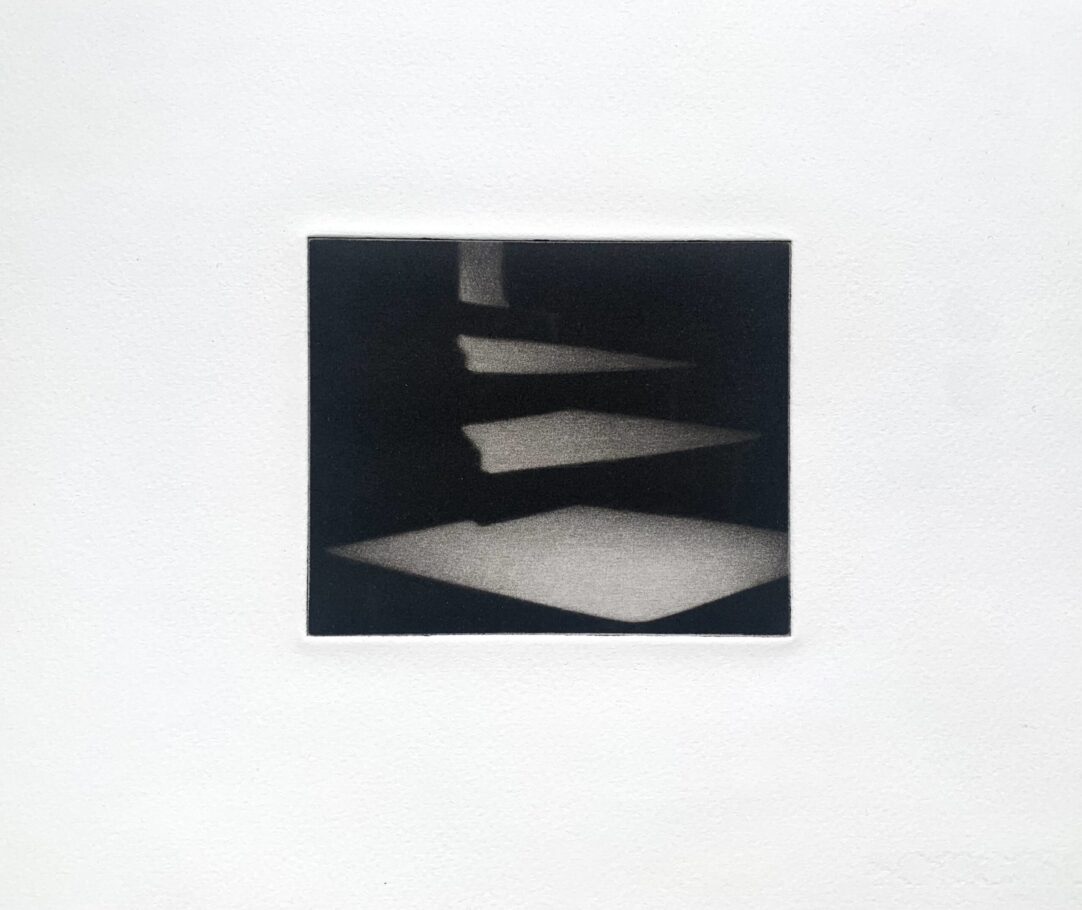 ONE STEP AT A TIME .  IMAGE SIZE 10 X 12 CM .  MEZZOTINT .  ARTIST PROOF .  £295